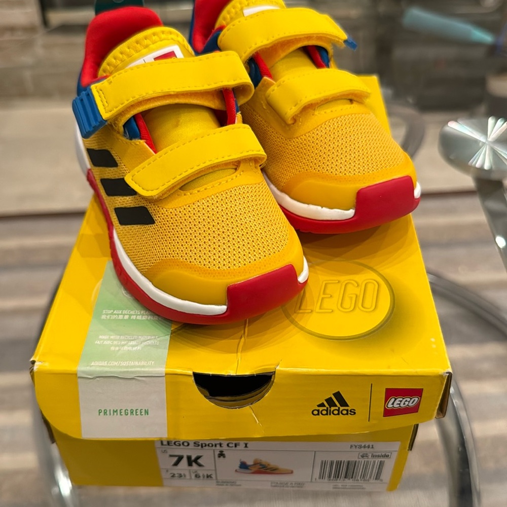 ADIDAS LEGO 7K. yellow, red,blue,green,with white and red sole